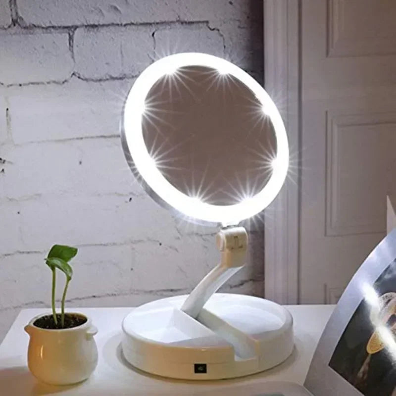 Makeup Mirror Light White Led Folding Rotating 10x