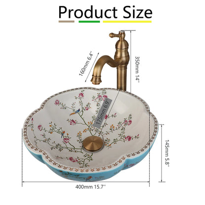 Zappo Above Counter Ceramic Vessel Sink Bathroom Round