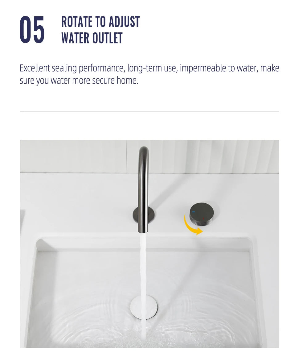 Gunmetal Basin Faucet Knurled Switch 360 Rotating Spout