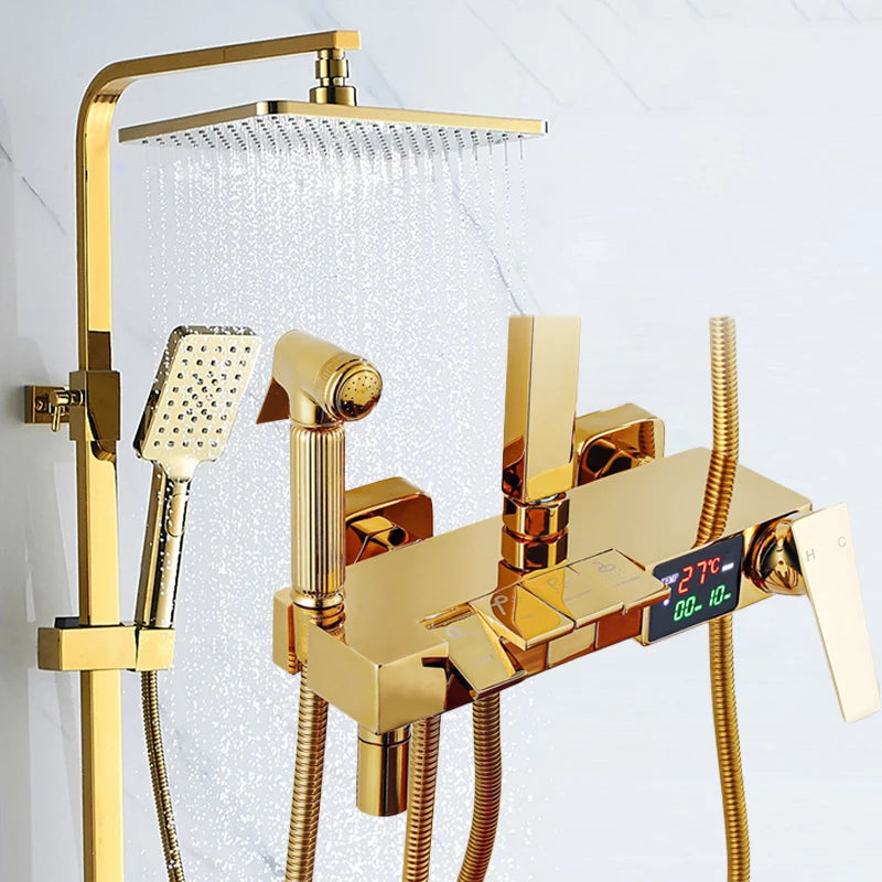 Gold Piano Digital Display Bathroom Shower Brass Bathroom