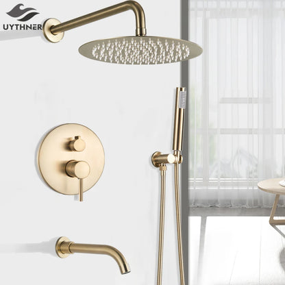 Brushed Gold Shower Faucet Wall Mount Big Rainfall