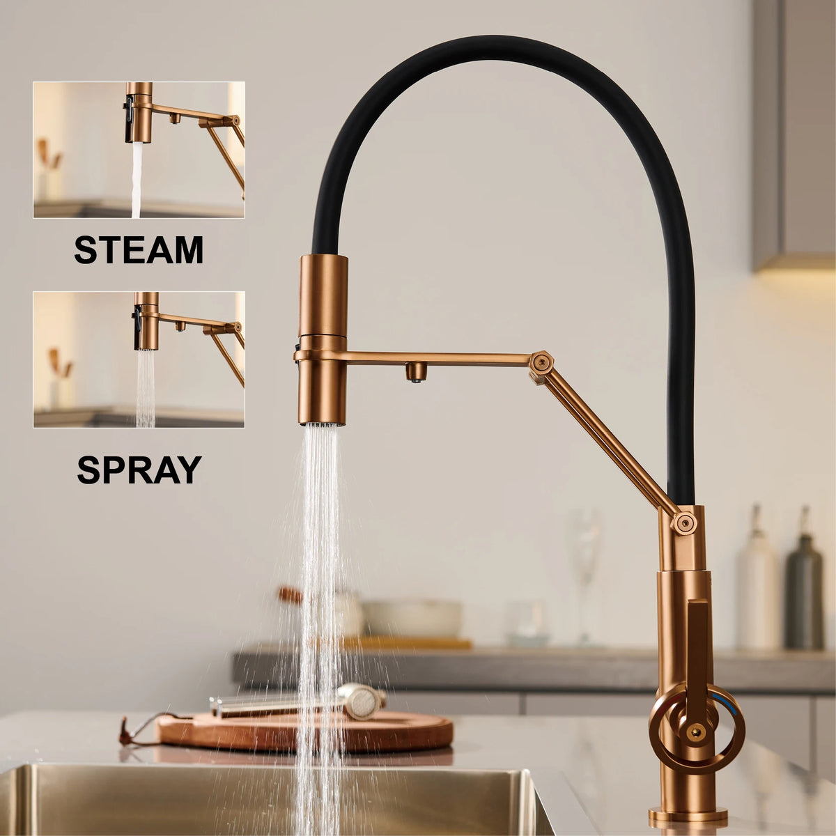 Industrial Brass Brushed Rose Gold Faucet Separated Filter