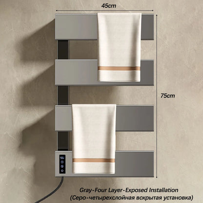 White Electric Heated Towel Rail Smart Temperature Time