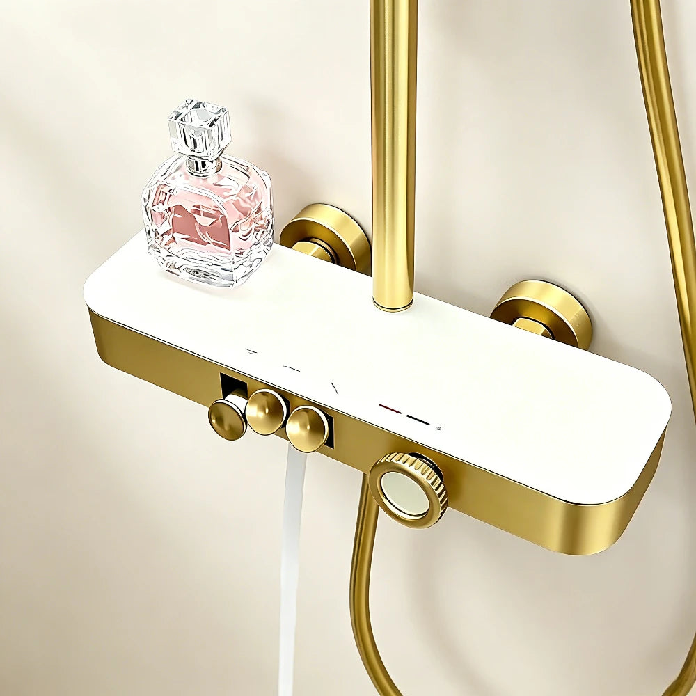 Gold Brass Shower Mixer Crane Hand Shower Wall