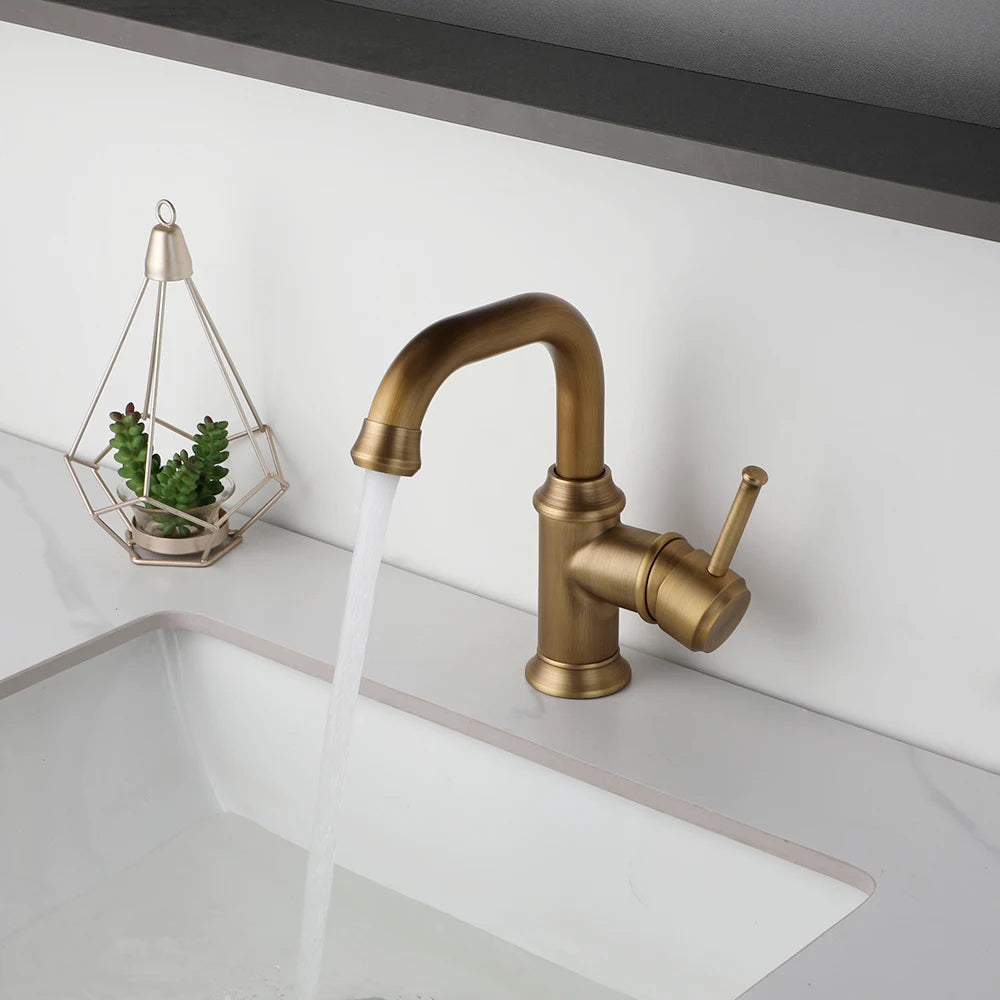 Kemaidi Antique Brass Handle Bathroom Faucets Mixer Tap