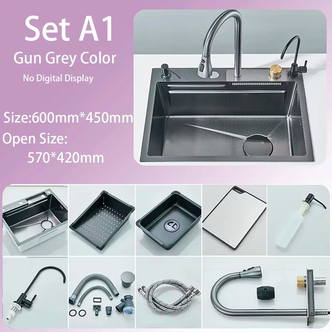 304 Stainless Steel Waterfall Sink Large Slot Integrated