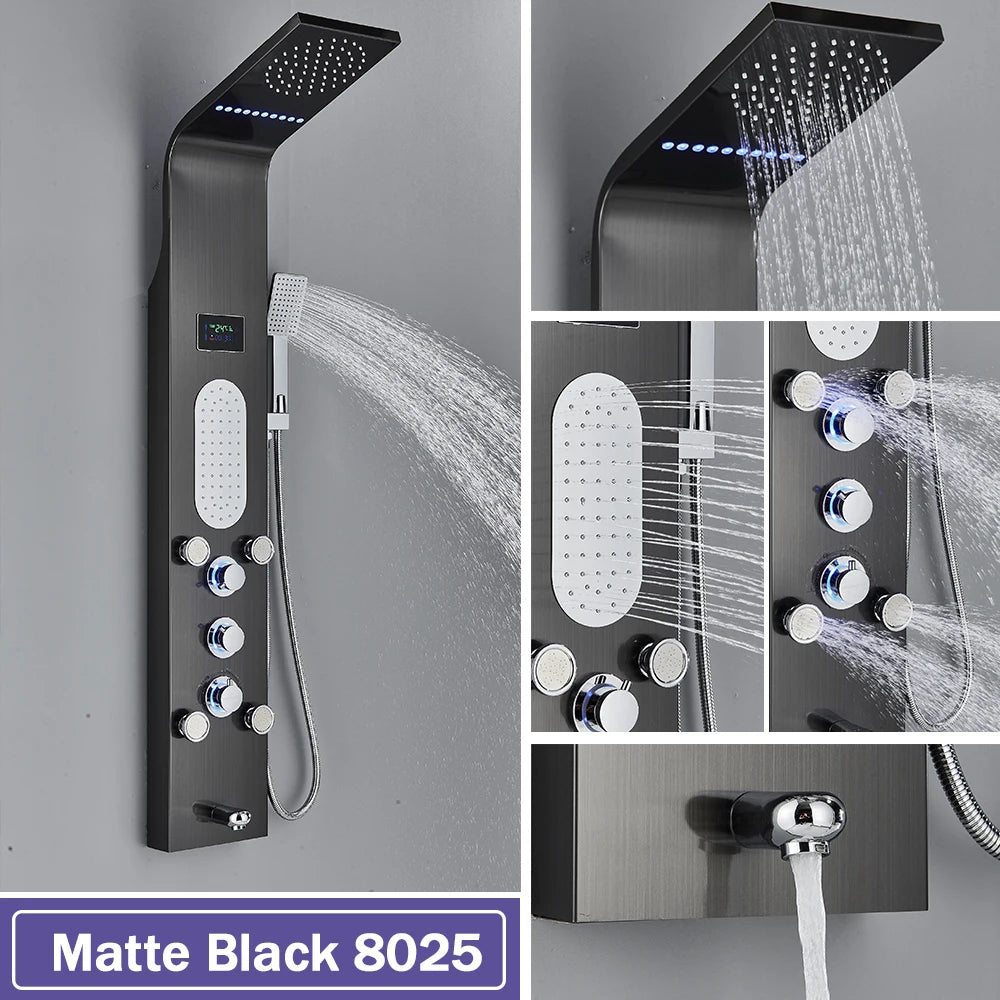 Led Light Shower Faucet Bathroom Waterfall Rain Black