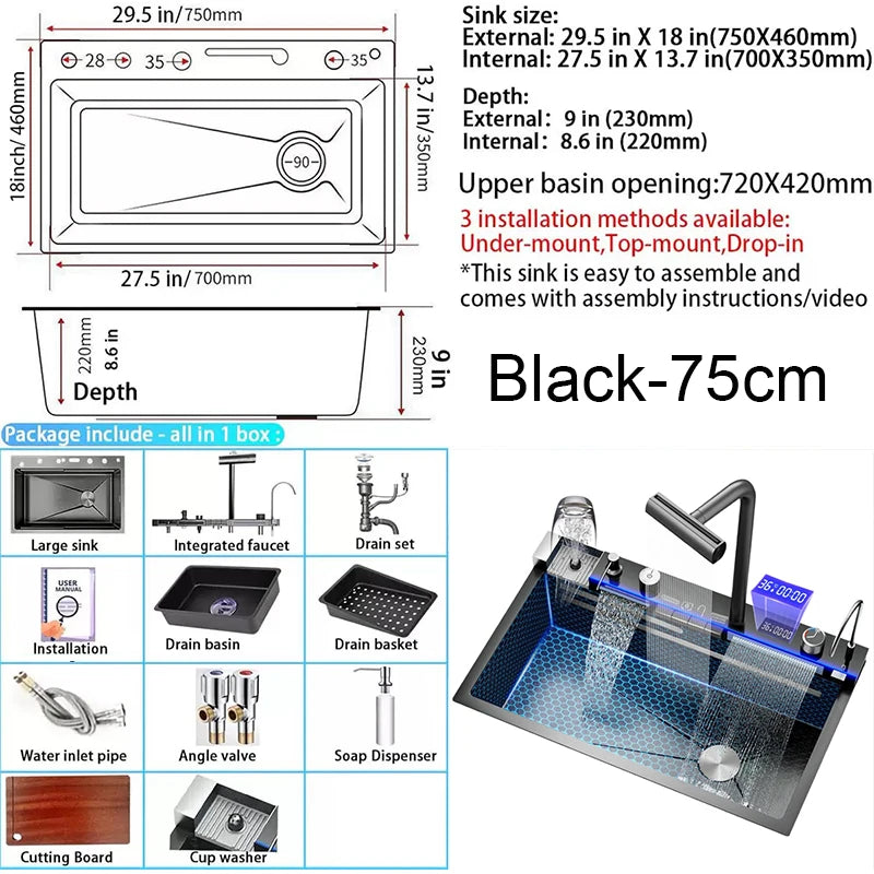 Nano Black Sink Large Slot Integrated Digital Display
