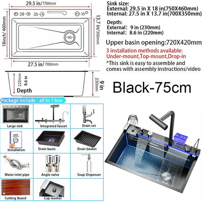 Nano Black Sink Large Slot Integrated Digital Display