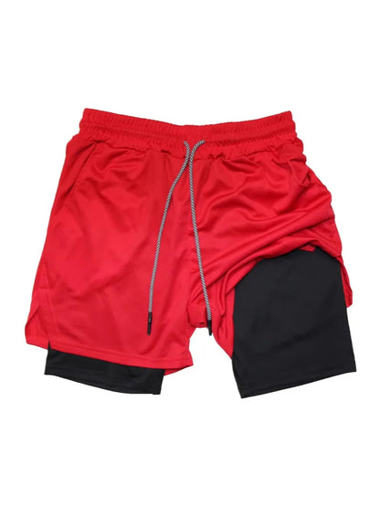 Men Double-Layer Running Fitness Shorts Phone Bag Towel
