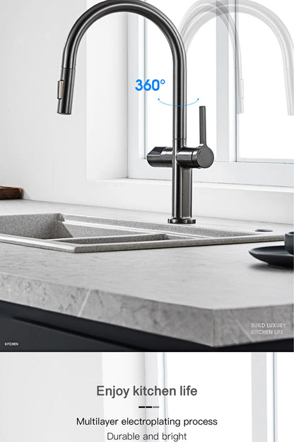 Light Luxury Gun Gray Brass Faucet Digital Display