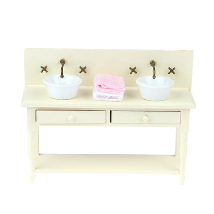 12 Dollhouse Miniature Wooden Bathroom Sink Cabinet Wash