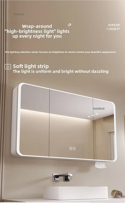 Arc-Shaped Smart Bathroom Mirror Cabinet Wall-Mounted Bathroom