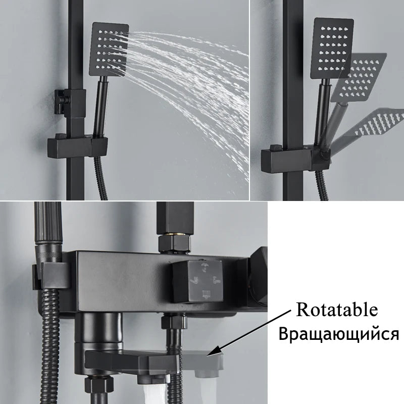 Shinesia Black/Chrome Bathroom Shower System Rainfall Shower