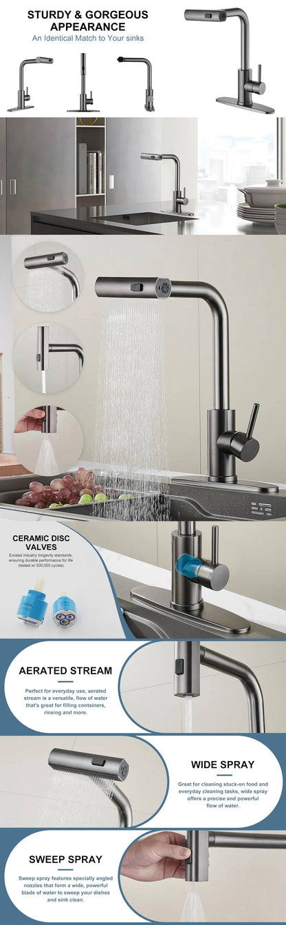Touch Waterfall Faucet Brushed Gold Cold Pull Out
