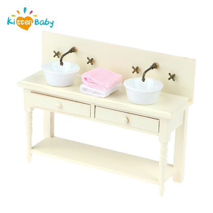12 Dollhouse Miniature Wooden Bathroom Sink Cabinet Wash
