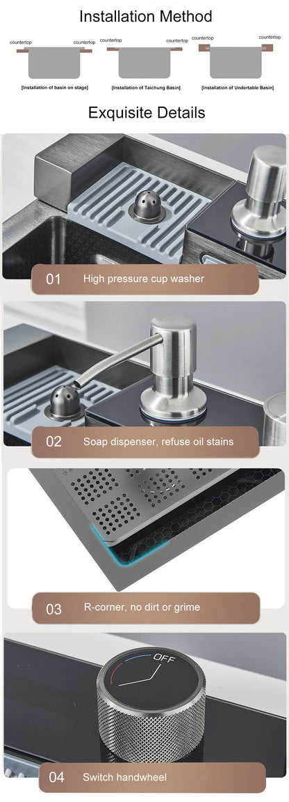 304 Stainless Steel Waterfall Sink Digital Display Large