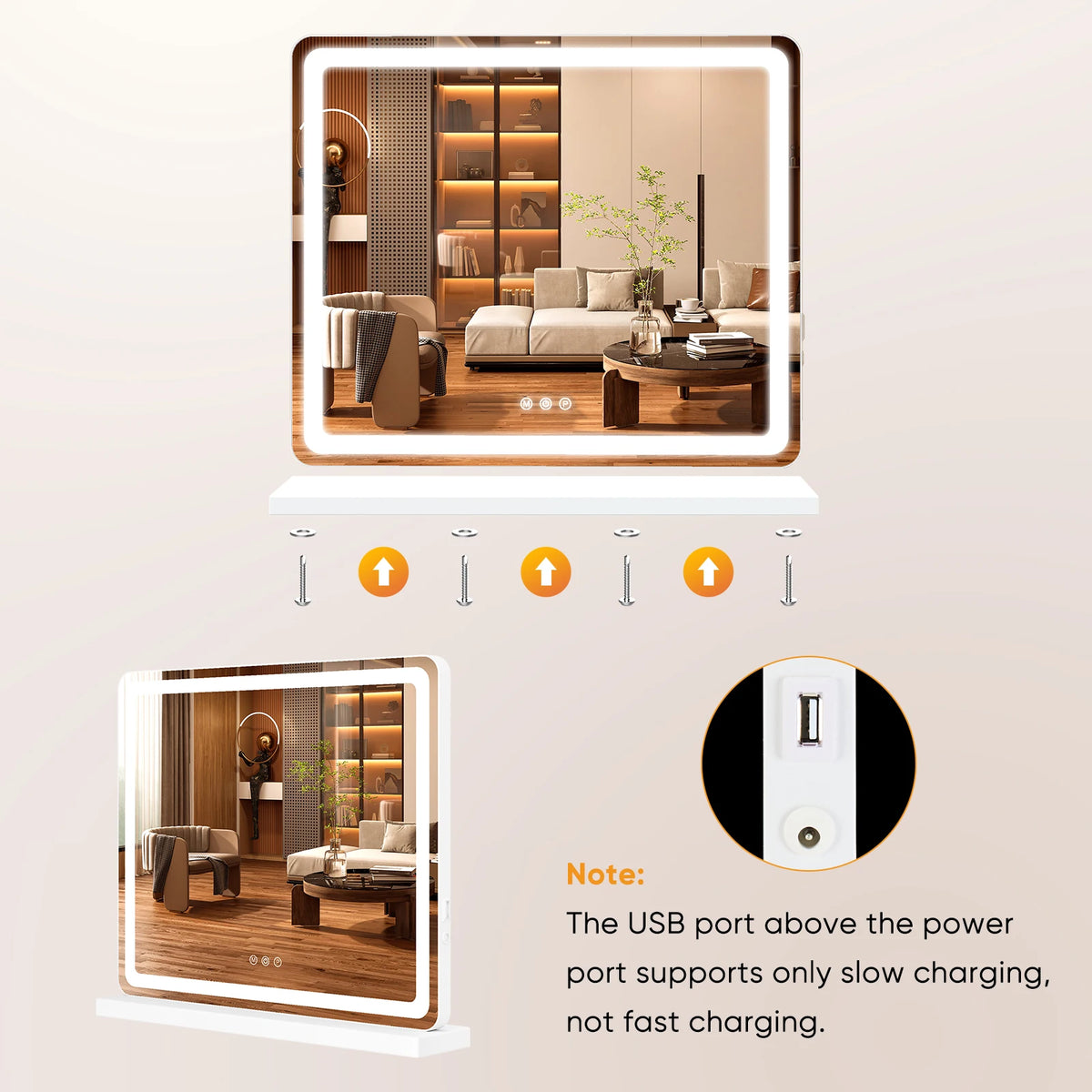 Mcq Rectangle Led Vanity Mirror Lights Usb Charging