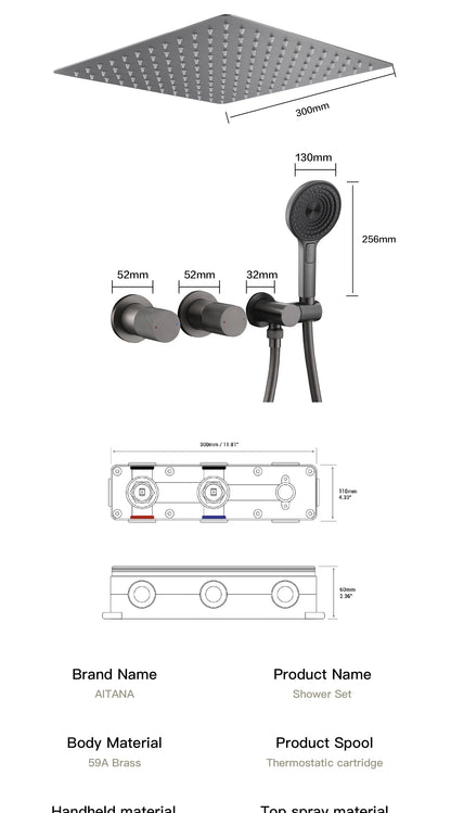 Aitana Minimalist Gun Grey Brass Ceiling Shower System