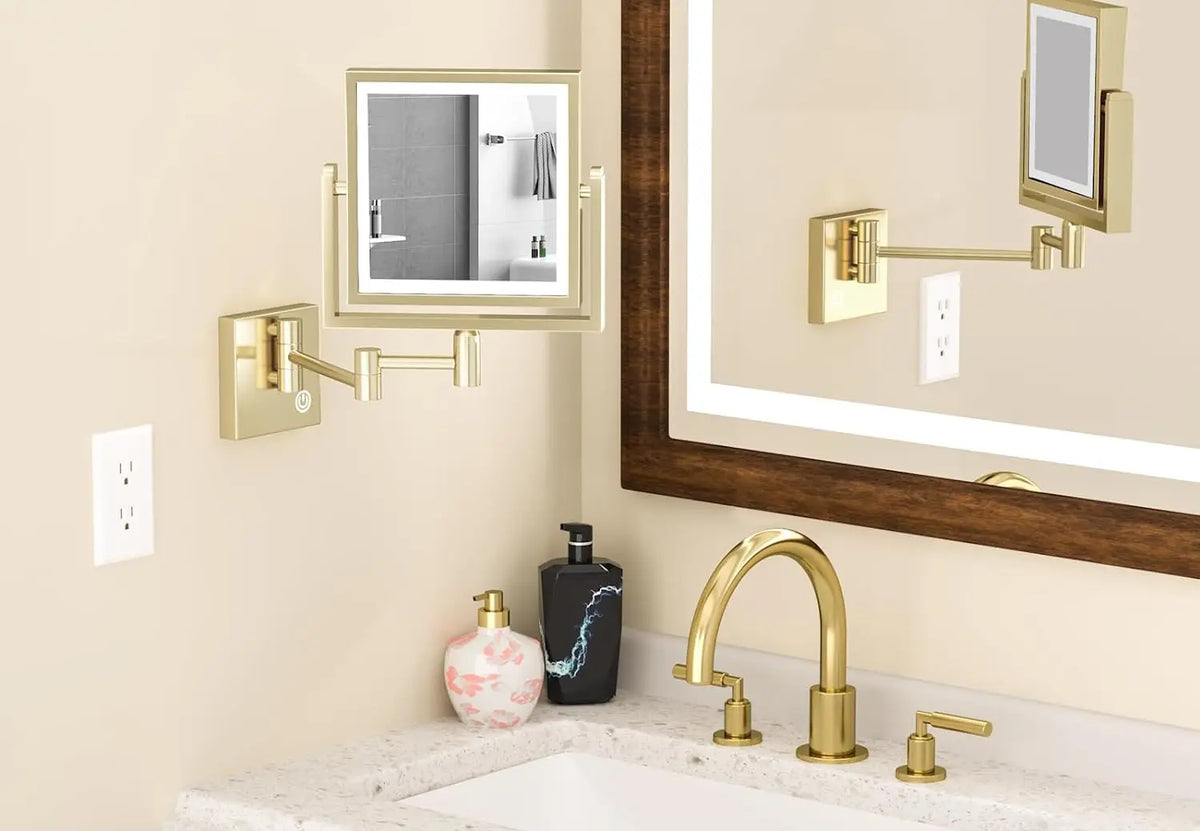 Square Touch Led Folding Bathroom Mirror 3x Magnifying
