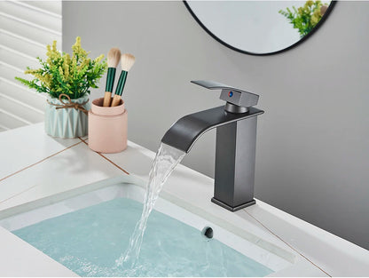 Brushed Golden Basin Faucets Elegant Waterfall Bathroom Sink