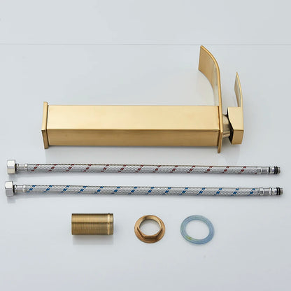 Brushed Golden Basin Faucets Elegant Waterfall Bathroom Sink
