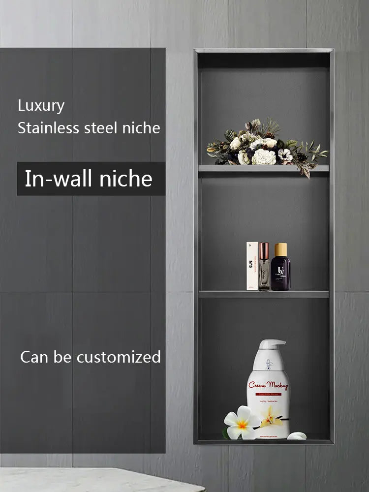 Stainless Steel Recessed Wall Niche Black Gold Bathroom