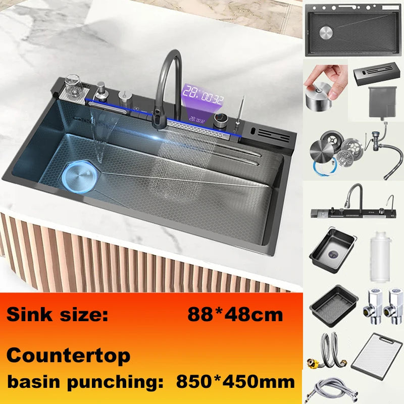 Modern Stainless Steel Sink Sinks Digital Display Large