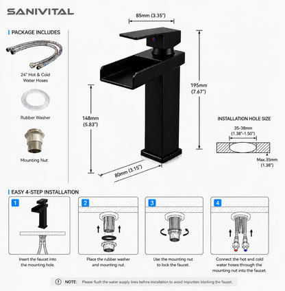 Sanivital Waterfall Bathroom Faucet Cold Mixer Tap Handle