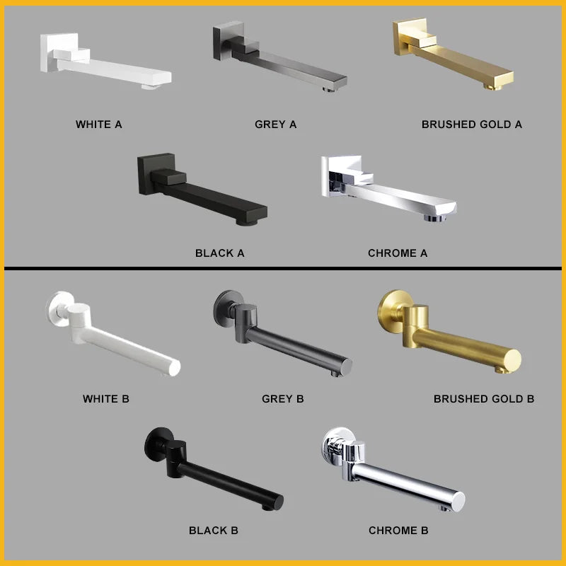 Brass Brushed Gold Mixer Faucet Wall-Mounted Round Square