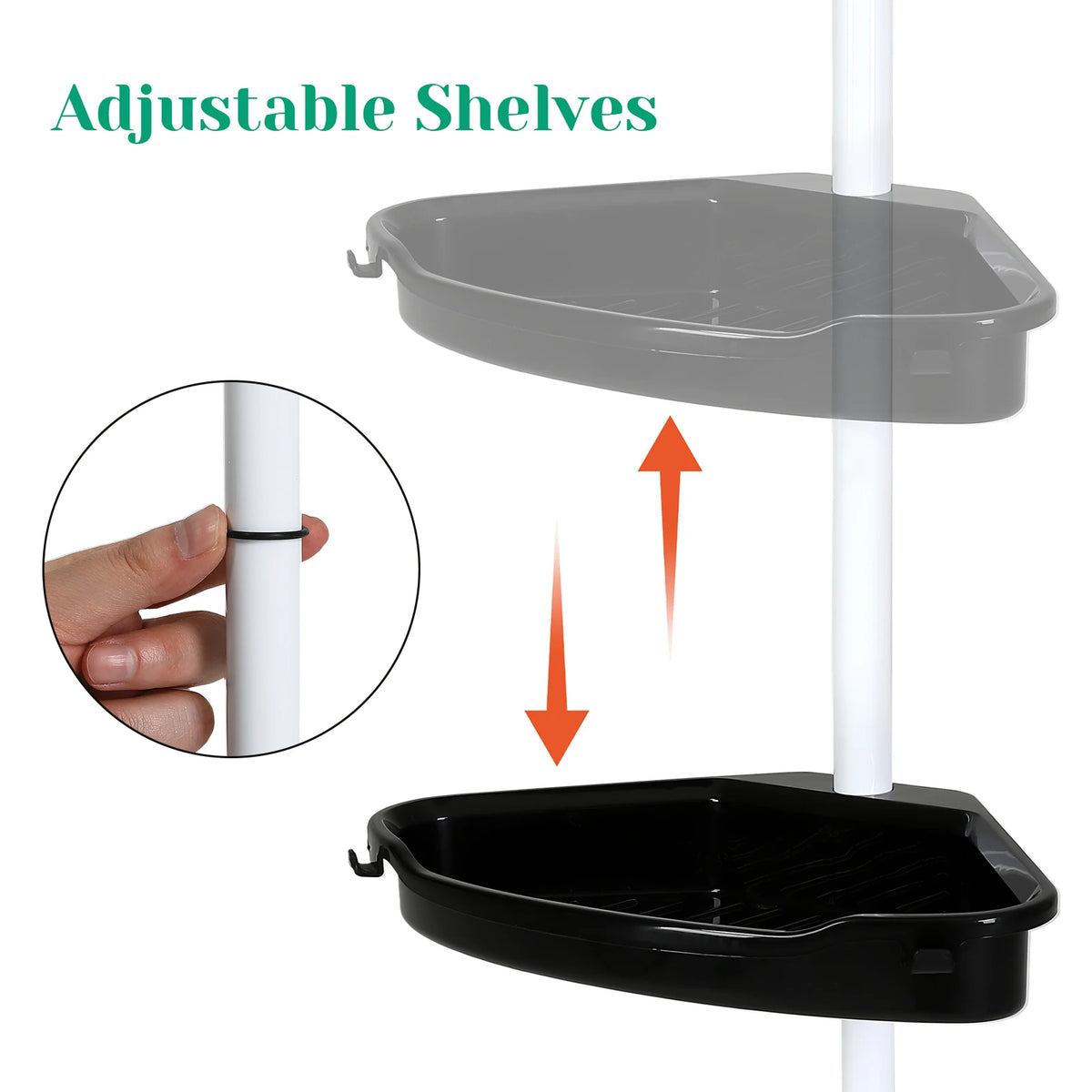 Corner Shower Caddy Tension Pole 4-Tier Adjustable Shelves