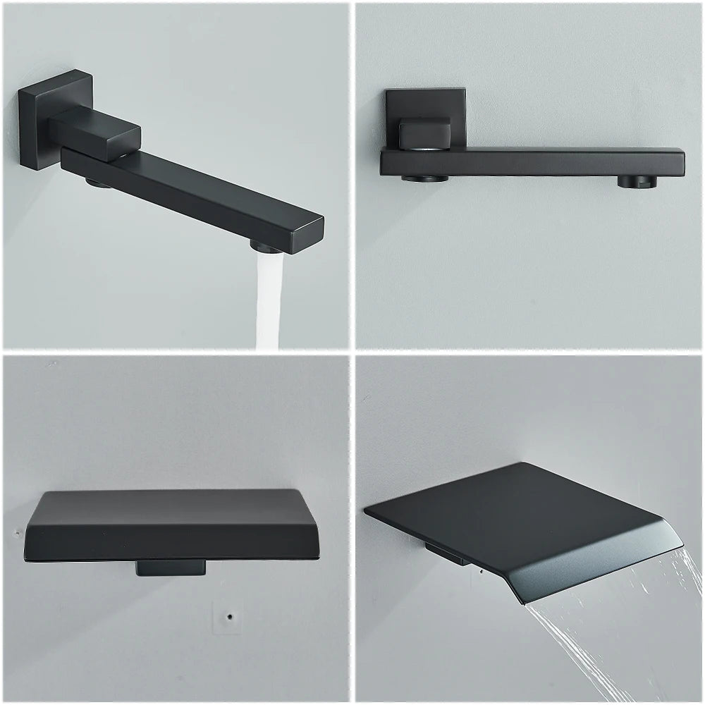 Black Concealed Shower System Rain Waterfall Bathroom Embedded