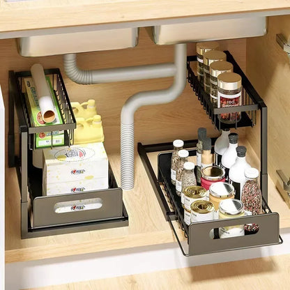 Tier Sliding Under Sink Storage Rack Rustproof Metal