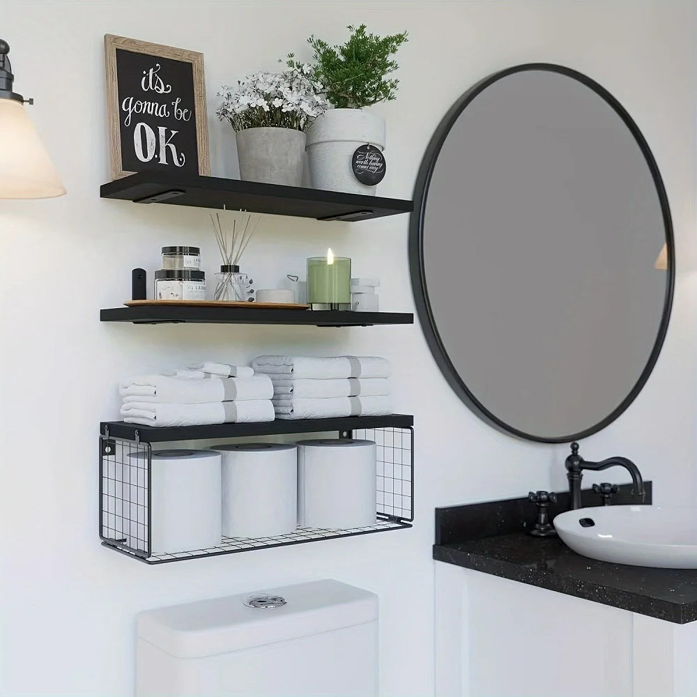 Wall Mounted Floating Shelves Wood Bathroom Shelves Farmhouse