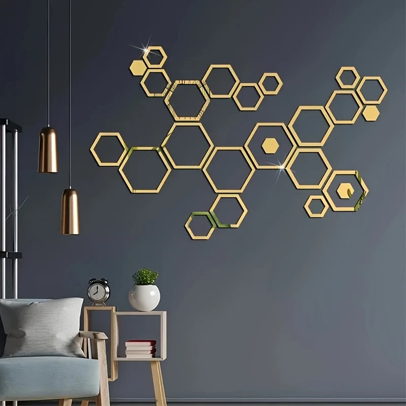 Hexagonal 2d Acrylic Wall Mirror Sticker Diy Geometric