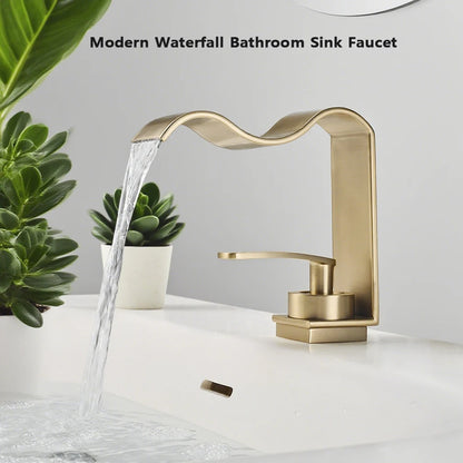 Luxury Brushed Gold Bathroom Sink Faucet Deck Mounted