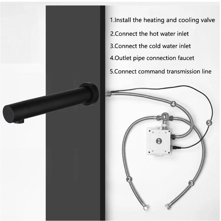 Zappo Matte Black Bathroom Faucet Wall Mount Sensor