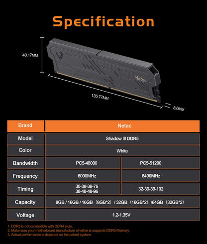 Netac Ddr5 32gb 16gbx2 Memoria Ram Ddr5 4800mhz