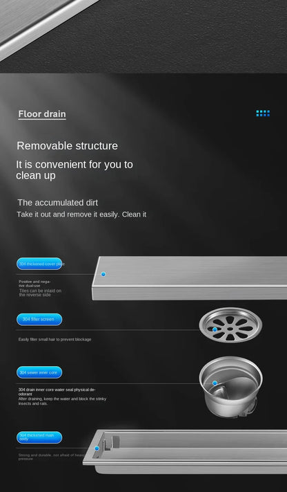Luxury Hidden 304 Stainless Steel Rectangular Floor Drain