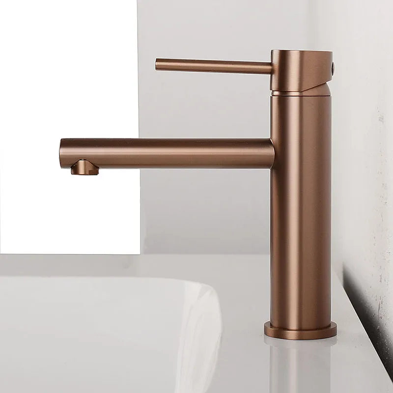 Brushed Rose Gold Bathroom Sink Faucet Deck Mounted