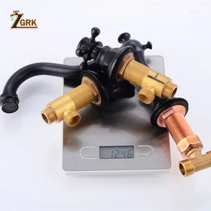 Zgrk Basin Faucet Black Brass Dual Handle Bathroom