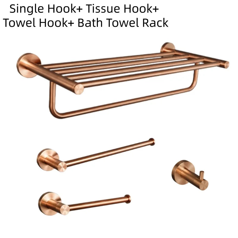 Brushed Rose Gold Bathroom Towel Rack Tissue Rack