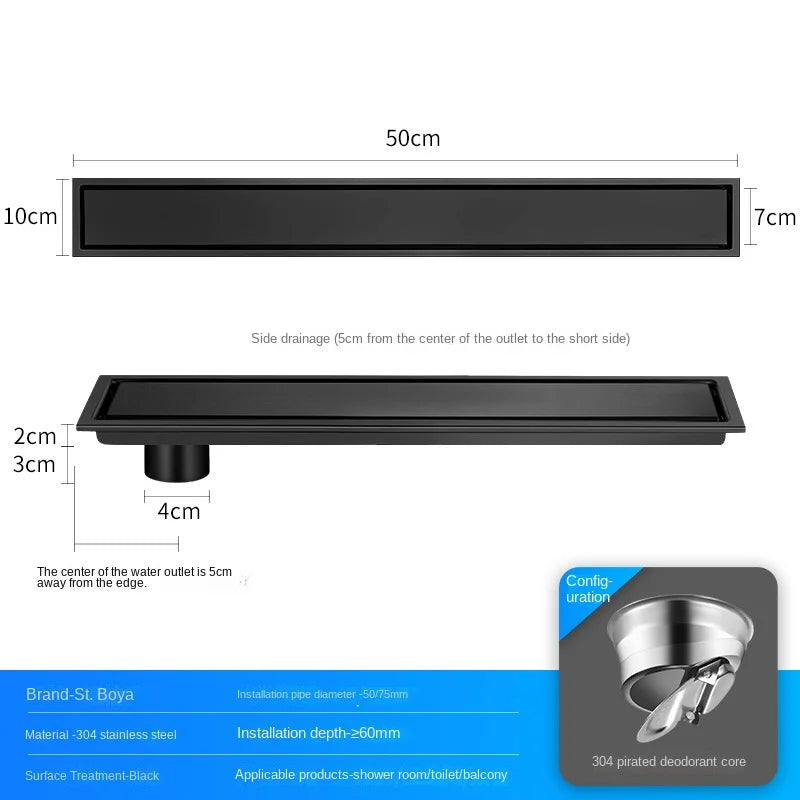 Luxury Hidden 304 Stainless Steel Rectangular Floor Drain