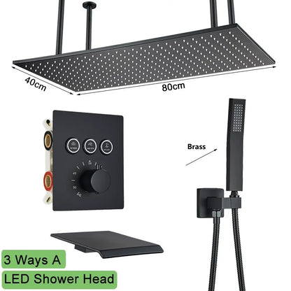 Shinesia Big Black Thermostatic Bathroom Shower Faucet Rainfall