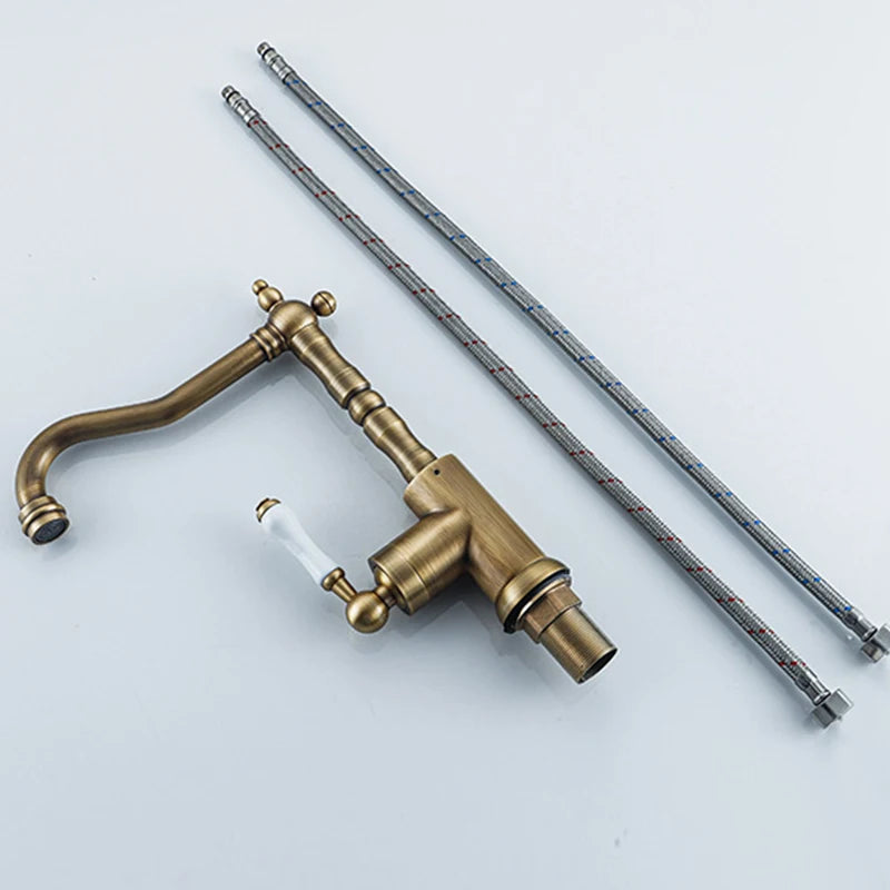 Brass Faucet Ceramic Handle Deck Mount Bathroom Basin