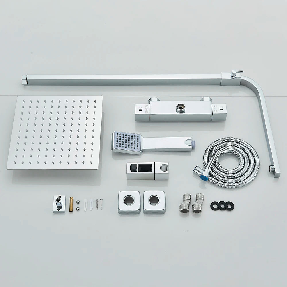 Thermostatic Chrome Shower Faucet Rainfall Headshower Handled