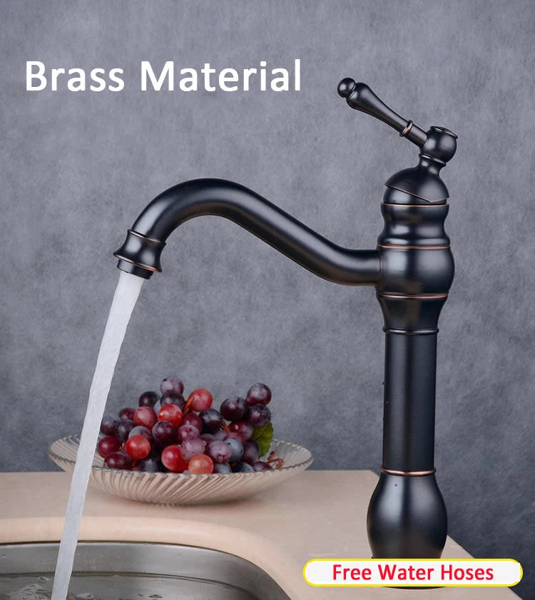 Antique Brass Basin Vessel Sink Faucet Deck Mounted