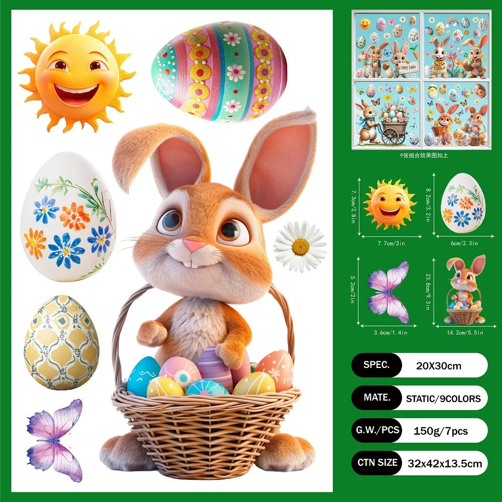 Easter Cartoon Rabbit Egg Window Stickers Bunny Easter