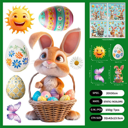 Easter Cartoon Rabbit Egg Window Stickers Bunny Easter