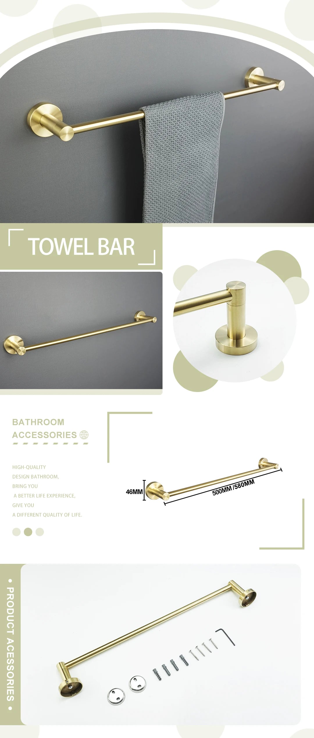 Brushed Gold Wall Mount Shelf Toilet Bath Hardware